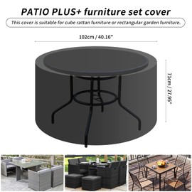 PATIO PLUS Outdoor Rattan Furniture Covers, Round Patio Table Cover, Waterproof, Garden Furniture Set Covers Round for Patio Table and Chairs Set, Extra Large, 102 x 71 cm, Transparent