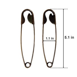 Littledream Set of 2 Safety Pins 5 inch Stainless Steel Large Size Brass Color for Jumbo Blanket Giant Safety Pins Heavy Duty Sewing, Quilting Craft Diaper Laundry Bag Clothes Fabric Upholstery