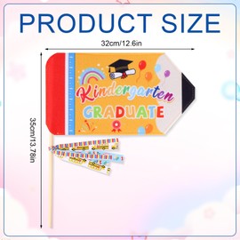 Lyreh Kindergarten Graduation Flag, Preschool Grad Decorations Kindergarten Sign Photo Props with 3pcs Ribbons End of School Year Gifts for Pre-K Graduates