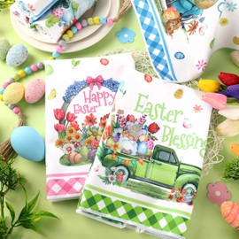 Patelai 6 Pack Easter Kitchen Towels Bunny Rabbit Dish Seasonal Cloth Tea Towel Bunny Happy Easter Hand Dishcloth Holiday Washcloths for Spring Home Housewarming Gift(Teal Color,Fresh Style)