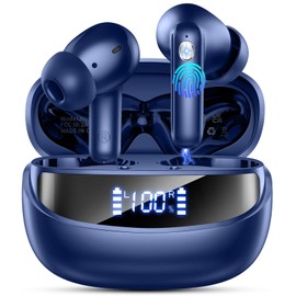 Wireless Earbuds, Bluetooth 5.4 Headphones with 4 ENC Noise Cancelling Mic, 45Hrs Playtime Bluetooth Earphones HiFi Stereo Deep Bass, in Ear Earbuds IP7 Waterproof, Wireless Headphones Deep Blue