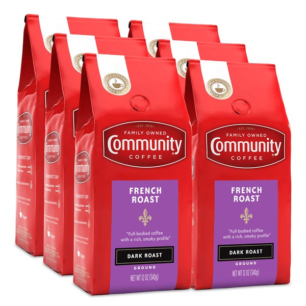 Community Coffee French Roast 72 Ounces, Extra Dark Roast Ground Coffee, 12 Ounce Bag (Pack of 6)