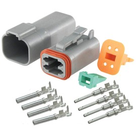 Deutsch 4-Pin Connector Kit with Housing, Pins & Seals Crimp Style Terminals 14-16 Gauge, Recommended Insulation O.D. Range: 2.41-3.81 (mm)