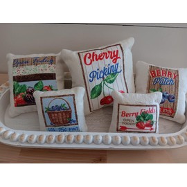Mini Pillows for Bowl Filler or Tray Decor Summer Fruit Stand Theme Set of 5 Handmade Ornies Cherries and Berries
