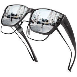 URUMQI Polarised Sunglasses Men Women UV400 Protection Oversized Square Sunglasses for Glasses Wearers Fit Over Glasses Driving Fishing, A05 Matte Black Frame/Silver Mirrored Lens