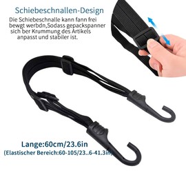 Mecctuck Luggage Tensioner, Pack of 2 Expander with Hooks, Elastic Straps with Hooks, 60-105 cm Motorcycle Tie Down Straps, Tie Down Straps with Hooks, Bicycle Tie Down Strap, Rubber Tensioner,