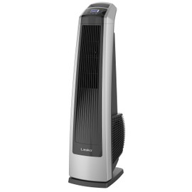 Lasko High Velocity Oscillating Tower Fan, 3 Powerful Speeds, Timer, Adjustable Directional Louvers, Remote Control, For Bedroom, Basement, Garage Use, Black/Silver, 35", U35120