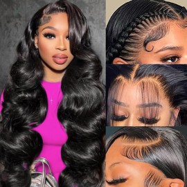 coulifi 13x4 Lace Front Wigs Human Hair Pre Plucked 36 Inch Body Wave Human Hair Wigs 180% Density HD Transparent Lace Frontal Wigs Glueless Wigs Human Hair with Baby Hair Natural Color