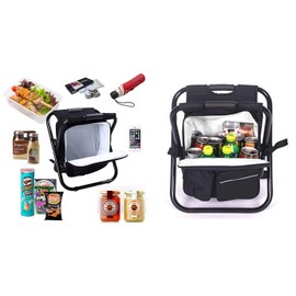 HANERDUN 3 in 1 Backpack Stool Cooler Chair, Foldable Camping Fishing Stool, Portable Backpack Chair for Outdoor Hiking Walking,Black