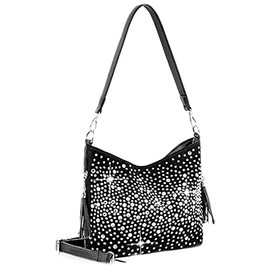 Glamorous Starlight Rhinestones Crossbody Bag Little Hobo Black Bling Purse