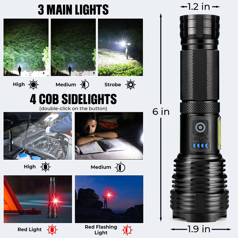 Flashlights LED High Lumens Rechargeable, High Lumen Super Bright Flashlight,