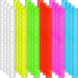 24 Pack Color Transparent Ruler Bulk 12 Inch Clear Plastic Rulers Kids Ruler with Centimeters and Inches Straight Measuring Drafting Tools for Classroom School Students Families Education