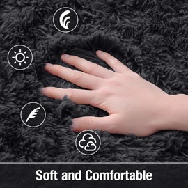 OLANLY Fluffy Soft Area Rugs for Bedroom, 2.6x5.3 Feet Machine Washable Oval Rug, Non-Slip Beside Carpet for Kids Room, Playroom, Nursery, Dorms, Home Decors, Black