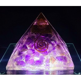 Pair 2.8" Amethyst Orgonite Orgone Pyramids Positive Energy Reiki Charged Generators Metaphysical Healing Meditation Gemstone Crystal Mineral Copper Coil w/Quartz Specimen
