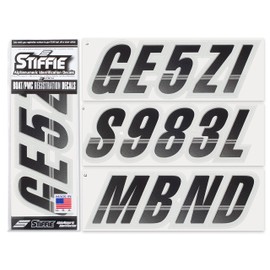 STIFFIE Techtron Black/Silver 3" Boat & PWC Registration Decals • Numbers Letters Stickerst