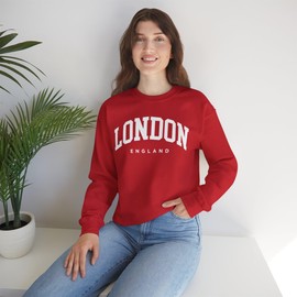 CUSTOMI London England Adult Unisex Crewneck Sweatshirt, Red, L