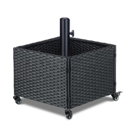 LEWIS&WAYNE Outdoor Umbrella Base with Fillable Planter Box Heavy Duty Patio Umbrella Stand with 4 Wheels Rolling Umbrella Holder for Outdoor Patio Deck Garden