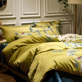 mixinni King Size Comforters Vibrant Colors Pattern Soft Flower Birds Bedding Comforter Sets Fluffy Lightweight Reversible Floral Comforter with 2 Pillowcases-King Size