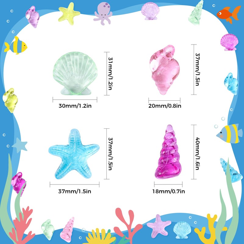 65pcs 4 Styles Acrylic Seashells Conch Gems, Sensory Bin Fillers
