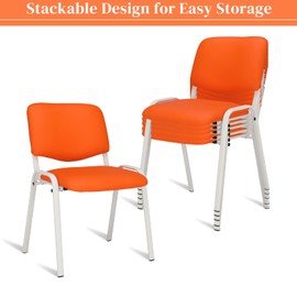 VINGLI Orange Waiting Room Chairs, 5-Pack PU Church Chairs Conference Room Chairs Stackable Chairs, Office Guest Chairs & Reception Chairs Stacking Chairs for Meeting,Office Lobby, Simple&Space-saving