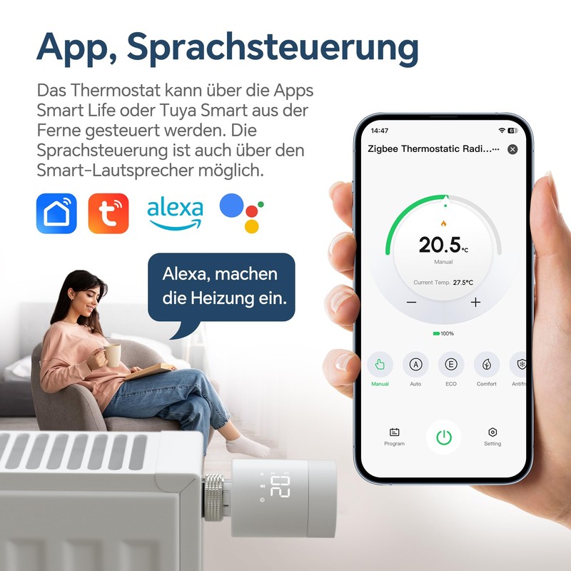 Beok Smart Home Radiator Thermostat, WLAN Heating Thermostat Heater, Digital