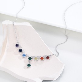 YEESIA 7 Chakra Necklace for Women, 925 Sterling Silver Yoga Chakra Necklace, Healing Balance Necklace, Chakra Gift, Spiritual Jewelry for Women and Mothers, Sterling Silver, Cubic Zirconia