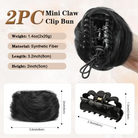 HANYUDIE Space Buns Hair Pieces 2PCS Claw Clip in Hair Bun Mini Bun Hair Scrunchies Extension for Women Girls 1B