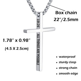 OLARCU 2 Pcs Cross Necklace for Men, Silver Black Stainless Steel Bible Verse Cross Pendant Necklace for Men, 22 Inches/2.5mm Box Chain (Engraved-Silver/Black)