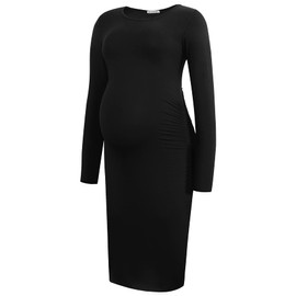 Smallshow Women's Long Sleeve Maternity Dress Ruched Pregnancy Clothes X-Large Black