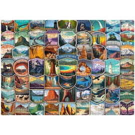 PICKFORU National Parks Puzzles for Adults 1000 Pieces and up, National Parks Stickers Puzzle Collects Yellowstone Yosemite Zion Glacier, National Park Poster Jigsaw Puzzles as Home Decor