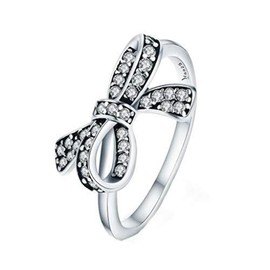 PAHALA 925 Strling Silver Trendy Bowknot Crystals Finger Weeding Party Ring 8