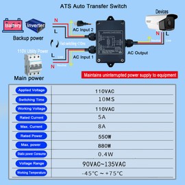 RPTCOTU Automatic Transfer Switch AC 8A Dual Power Automatic Transfer Switch Household Generator Automatic Transfer Switch (Double Cut AC).