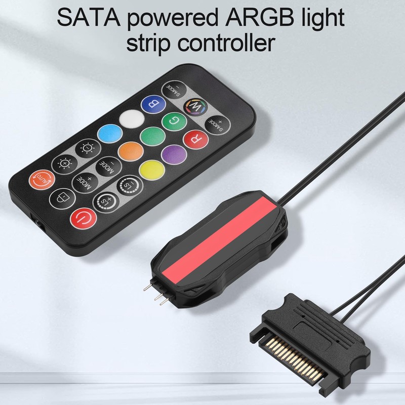 ELFJMZP ARGB LED Controller with IR Remote, SATA Powered, 5V