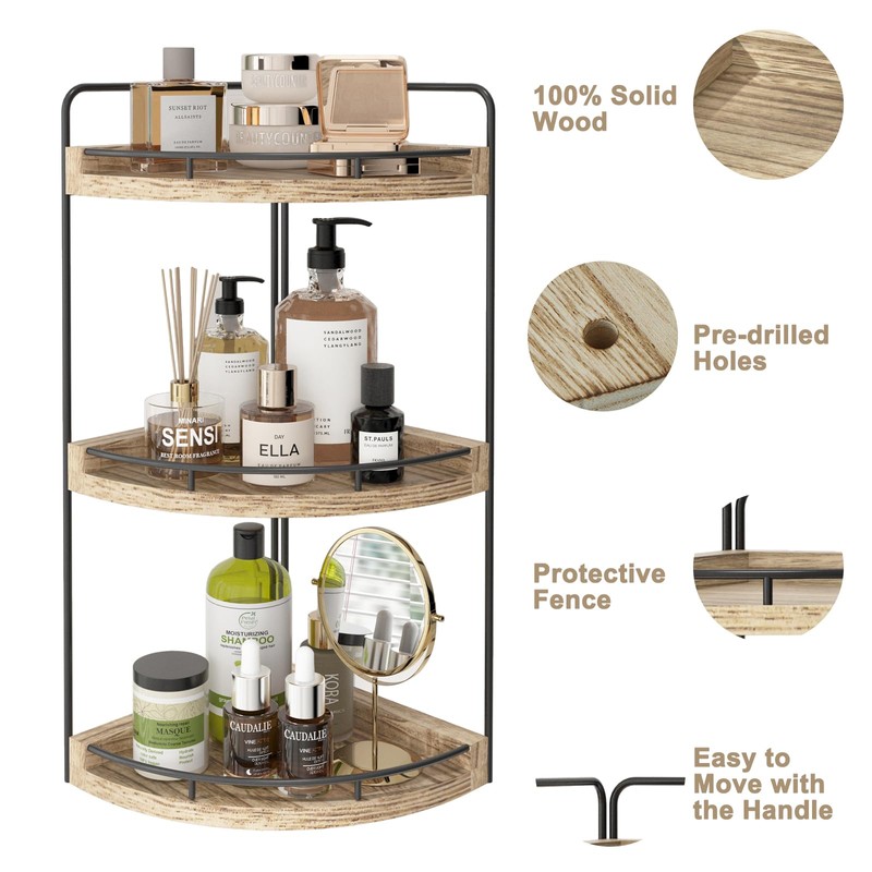 Fixwal Corner Bathroom Counter Organizer, 3 Tier Rustic Bathroom Organizer,