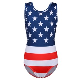 BAOHULU Gymnastics Leotards for Girls Red White Blue Stripes & Stars Kids Athletic Apperal Dance Outfit B382_RedBlueStripes_12A