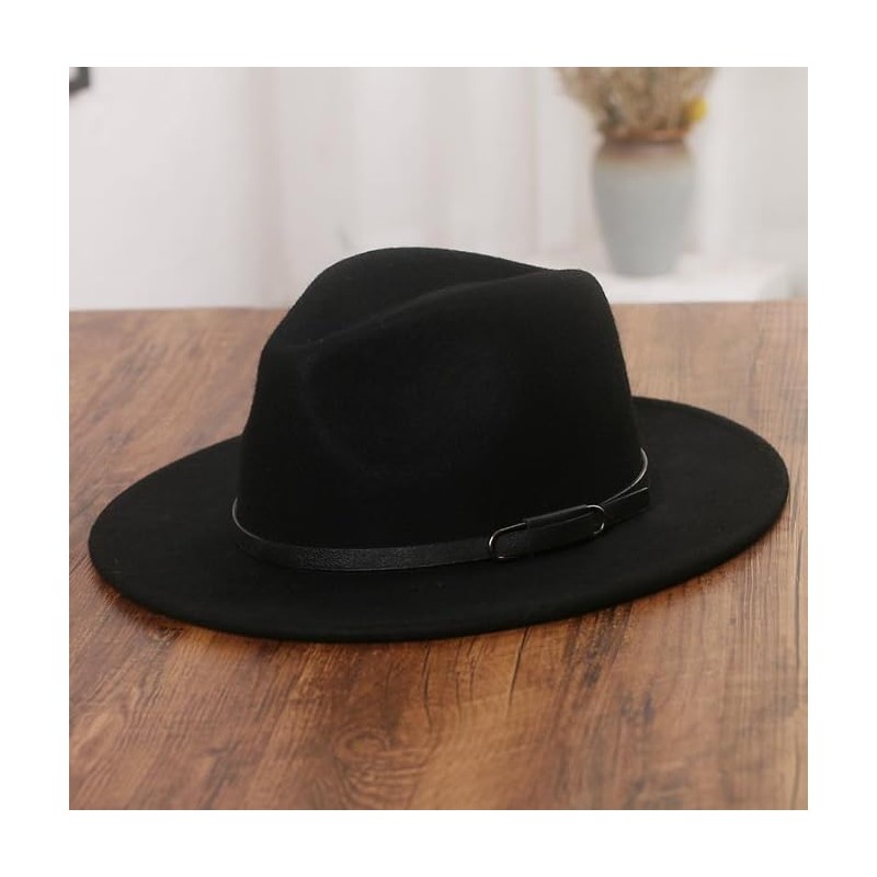 ericotry Wide Brim Fedora Hat Classic Black Belt Buckle Felt