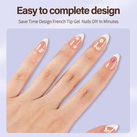 Misssix XBASICTIPS French Tip Press On Nails, 150Pcs French Gel Nail Tips Short Almond, Soft Gel Pre-shaped No Need to File 3 in 1 Nail Tips, Fake Nails for Nail Art DIY Extension Designs 15 Sizes