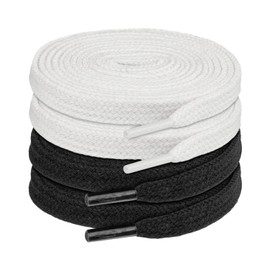 Endoto 2 Pairs Shoelaces for Common Projects Flat Shoe Laces Replacement Sneakers Shoes Strings(Color:Black+White,Size:53Inch)