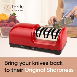 TK Tartle Kitchen 3-stage Professional Electric Knife Sharpener with 100-Percent Diamond Abrasives and Precision Angle Guides for Straight Edge