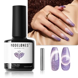 modelones Cat Eye Gel Nail Polish, 15 ML Glitter Purple Gel Polish with Magnet Christmas Sparkle Galaxy Series Winter Nail Gel Polish Soak Off Led Reflective Nail Art Gel Manicure Salon DIY Gifts