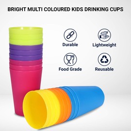 Invero 18 Pack of Children’s Kids Durable Plastic Drinking Cups Tumblers 250ml - Bright Multi Coloured Ideal for Kitchen, Outdoor Parties, Picnics, BBQ’s, Travels and more
