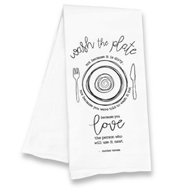 FIREFLY WISHES Catholic Kitchen Towel, Wash The Plate, Mother Teresa Quote, 30" x 30" Flour Sack Tea Towel…