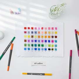 Ohuhu Art Marker Pens, 60 Colors, Brush Tip, Watercolor Pen, Water-based, Brush Type, Brush and Ultra-fine, Blush, Vibrant, Illustrations, Notebook, Letter Writing, Color Painting, Coloring Book, Card