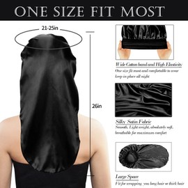 3 Pieces Long Satin Sleep Bonnet for Hair Care, Women Hair Bonnets Silky Braids Sleeping Caps Night Cap for Curly Hair