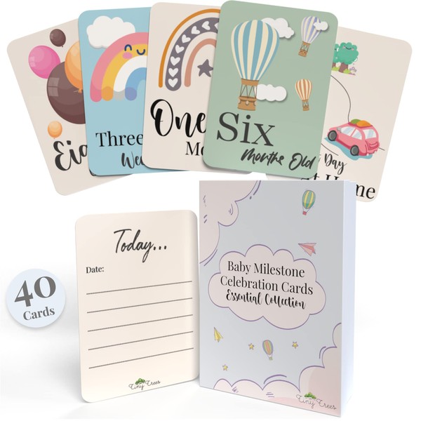 40 Baby Milestone Cards in Gift Box - Baby Shower Gifts for Mum - New Baby Gift for Boy or Girl - Unisex Milestone Baby Cards for New Parents Pregnancy Gifts and Keepsake