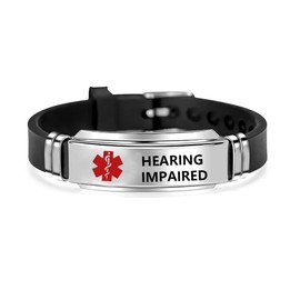 NanMuc Medical Alert ID HEARING IMPAIRED Bracelet Emergency First Aid Laser Engraved Health Adjustable Silicone Wristband Bracelet for women