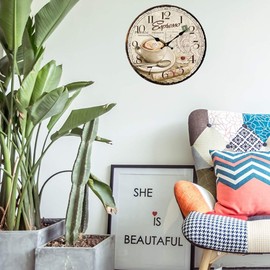 YOAI Wall Clock Kitchen Clock Vintage Shabby Chic Antique Nostalgia Rustic Quartz Clock Made of MDF with Silent Movement 12 Inches / 30 cm Diameter (Coffee)