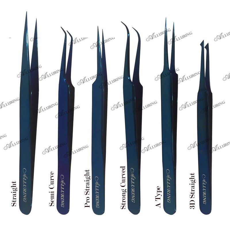 Alluring TITANIUM BLUE Tweezers for Eyelash Extension for Volume Lashes