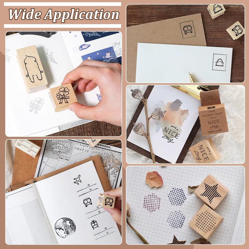 BENECREAT 20Pcs Rubber Stamp Set Blank Hard Wood Stamp Mounts
