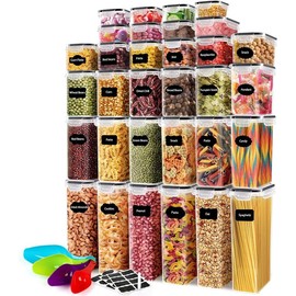 68 PCS Airtight Food Storage Containers With Lids,BPA Free Kitchen Organization Set,Dishwasher Safe,With Labels,Marker,Spoon,Cereal & Flour Dispensers
